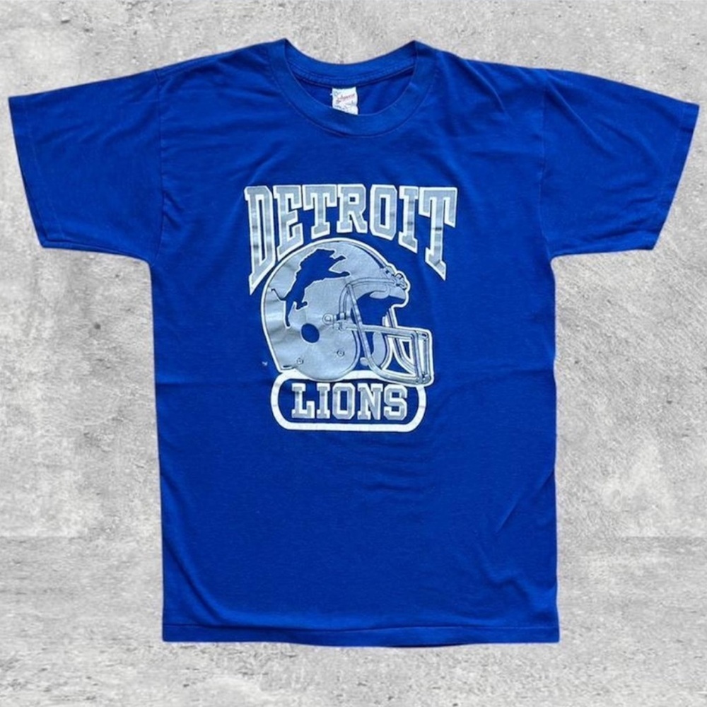 Vtg 80s Detroit Lions NFL Helmet Logo T-shirt RP Sportswear S / XS Distressed